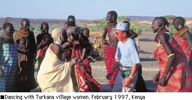 Dancing with Turkana village women. February 1997, Kenya